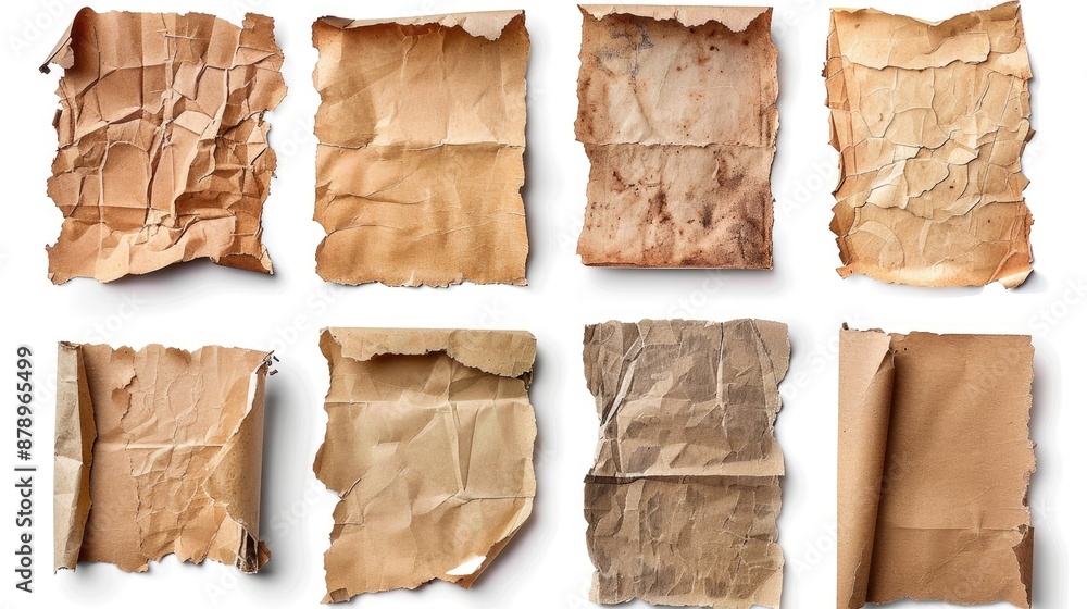 Poster torn paper collection on white background with clipping path