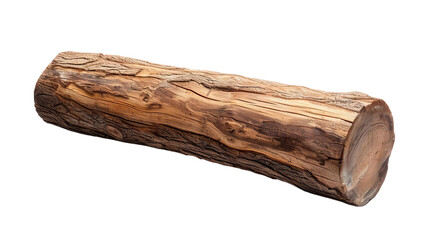 Fototapeta premium Single Wooden Log with Natural Bark and Texture on White Background