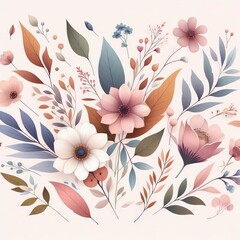 Flowers Leaves Nature Soft colors Freshness Pastel tones Botanical elements Plants