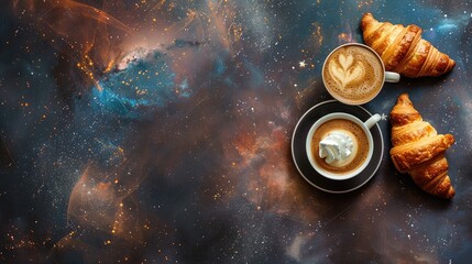 Coffee and croissants breakfast with space below