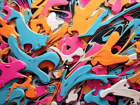 Fototapeta Vibrant colors design of abstract graffiti texture, a mix of abstract text and graffiti, wallpaper style,  