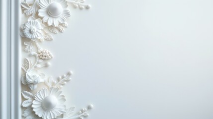 Naklejka premium Elegant white floral frame on a light background, perfect for decorative and artistic design projects with a touch of sophistication.