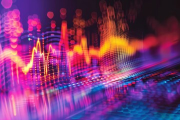 Obraz premium A voice wave pattern, with vibrant colors representing different frequencies, Generative AI