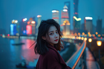 In the city at night, young Chinese women are playing