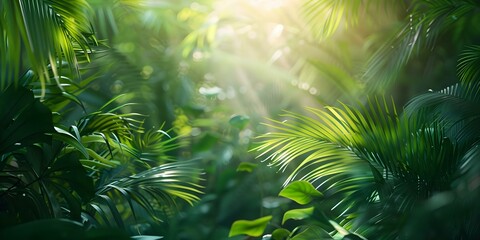 Lush jungle scene with dense foliage tropical plants perfect for ecotourism. Concept Ecotourism, Jungle Photography, Lush Foliage, Tropical Plants, Nature Portrait