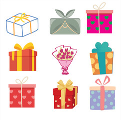 The Illustrations of 9 gift boxes set in vectorial form