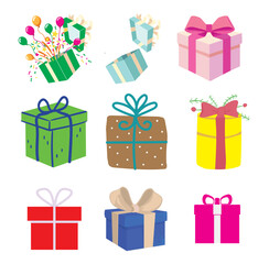 The Illustrations of 9 gift boxes set in vectorial form
