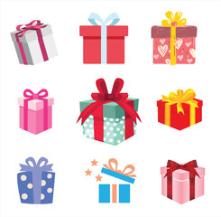 The Illustrations of 9 gift boxes set in vectorial form