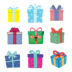 The Illustrations of 9 gift boxes set in vectorial form