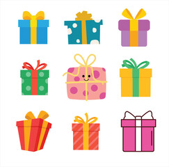 The Illustrations of 9 gift boxes set in vectorial form