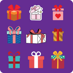 The Illustrations of 9 gift boxes set in vectorial form