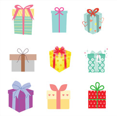 The Illustrations of 9 gift boxes set in vectorial form