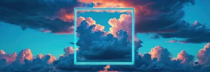 Neon Frame in Clouds.