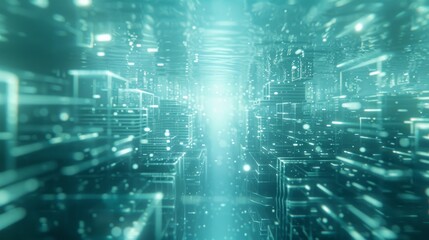 Fototapeta premium Futuristic digital data matrix with glowing lights and technology elements, depicting modern cyber network and digital connections.