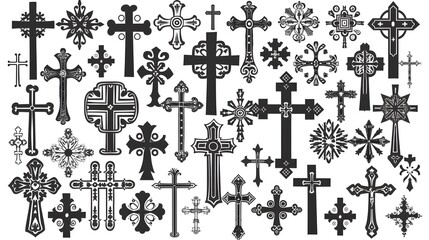 A collection of diverse black and white cross illustrations showcasing various styles and designs.