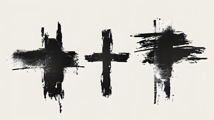 Obraz premium Abstract black cross brushstrokes on light background symbolizing artistic expression and creativity