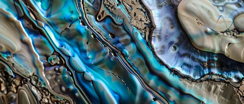 Panoramic close-up, high detail scan of abalone shell texture, Generative AI
