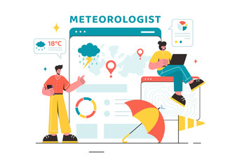 Meteorologist Vector Illustration with Weather Forecast and Atmospheric Precipitation Map in a Flat Style Cartoon Background Design