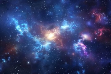 Vast cosmic nebula with vibrant colors and star clusters in deep space