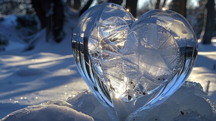 Obraz premium Glowing Heart-shaped Ice Sculpture in Enchanting Winter Wonderland