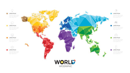 Obraz premium world map geometric vector template with infographic elements, pointer marks.