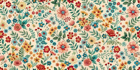 Seamless pattern of small intricate flowers and floral elements , floral, blooming, botanical, delicate, repetitive
