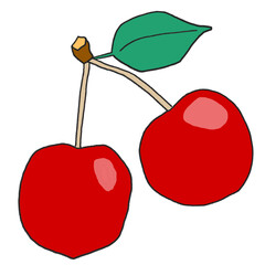 sweet red cherry vector with green leaf