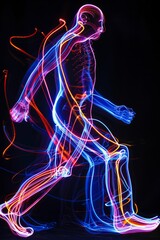 A stylized representation of human gait patterns, showing movement trails, Generative AI