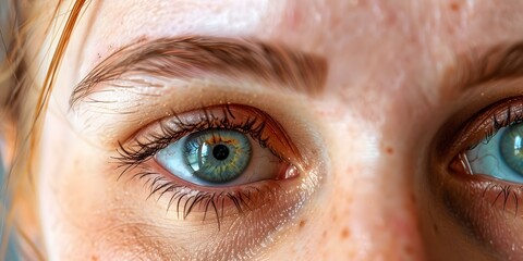 Fototapeta premium Eyes red irritated possibly due to allergies or dryness causing discomfort. Concept Eye irritation due to allergies, Dry eye symptoms, Redness discomfort, Allergic reactions, Eye care recommendations