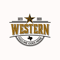 western wild emblem star Texas country in retro badge logo style