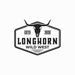 longhorn bull texas skull logo with western wild retro illustration style.