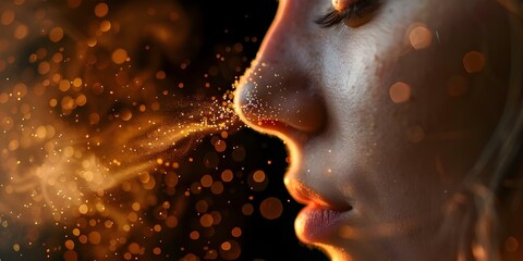 Extreme closeup of pollen entering a nose. Concept Macro Photography, Pollen, Human Senses, Nasal Passage, Allergies