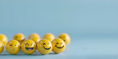 3D banner with funny emojis for World Emoji Day and Mental Health Day. Concept World Emoji Day, Mental Health Day, 3D Banner, Funny Emojis