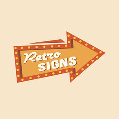 neon classic sign lightbox retro vector illustration in light background.