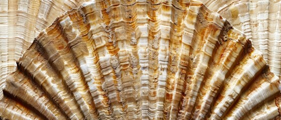 Panoramic close-up, high detail scan of scallop shell texture, Generative AI