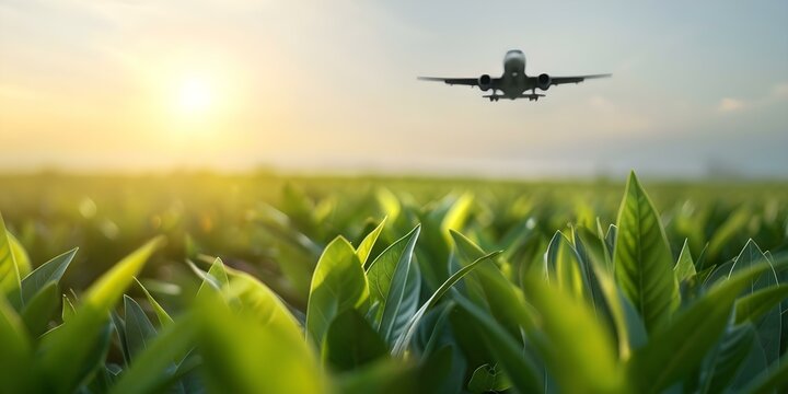 Government agencies and top biofuel producers commit to sustainable aviation fuel production. Concept Aviation industry, Sustainable biofuel, Government initiatives, Environmental impact