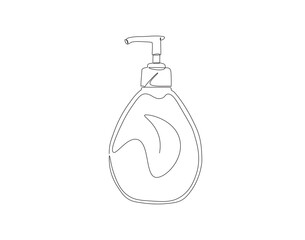 Continuous one line drawing of cosmetic bottle with pump. One line drawing illustration of pump bottle. Cosmetic concept one line. Editable outline.