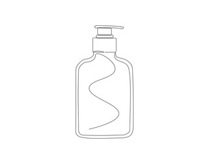 Continuous one line drawing of cosmetic bottle with pump. One line drawing illustration of pump bottle. Cosmetic concept one line. Editable outline.