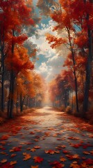 Autumn Pathway Through Trees.