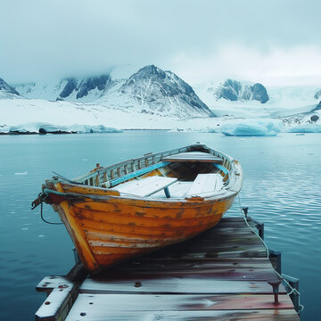 Arctic Exploration: A Whaleboat Near a Frozen Pier