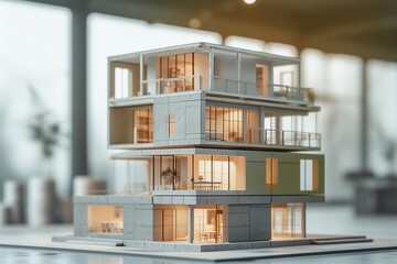 Modern house model with concrete exterior.