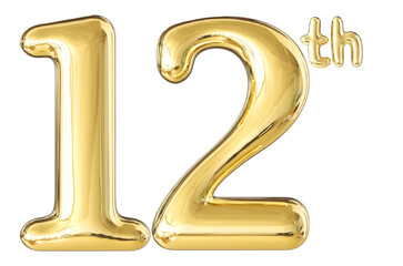 12th Anniversary Gold Number 3D