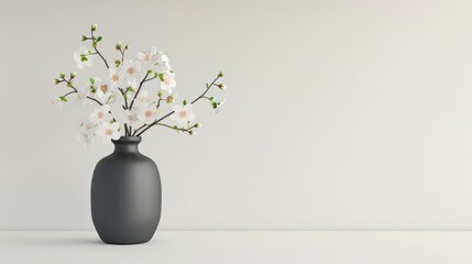 Minimalist floral arrangement in a sleek, modern vase, delicate and fragrant blossoms, subtle and elegant design on a clean white background