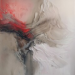 Abstract Painting with Red, White and Grey