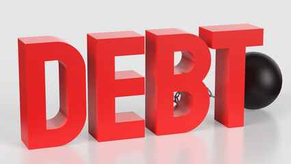 The red text Debt  for Business concept 3d rendering..