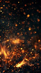 Obraz premium Fire embers particles over black background. Fire sparks background. Abstract dark glitter fire particles lights 