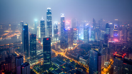 Fototapeta premium Neon Dreamscape: A Bird's-Eye View of a Tomorrow's Capital City