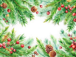 christmas background with fir branches and cones