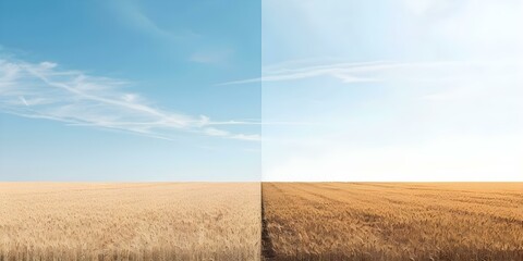 Obraz premium Contrasting Landscapes Sunny Field and Shadowy Desolate Land. Concept Contrasting Landscapes, Sunny Field, Shadowy Desolate Land