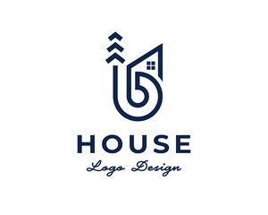 Initial letter B house building tree stylish line simple garden logo design template illustration inspiration